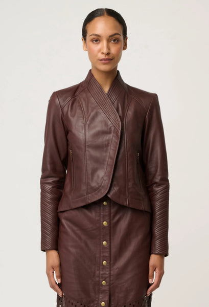 Acer Leather Shawl Collar Detail Jacket - Oxblood