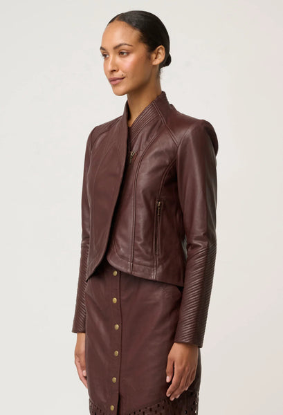 Acer Leather Shawl Collar Detail Jacket - Oxblood