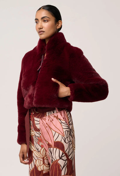 Dawn Faux Fur Cropped Jacket - Bordeaux - et seQ fashion