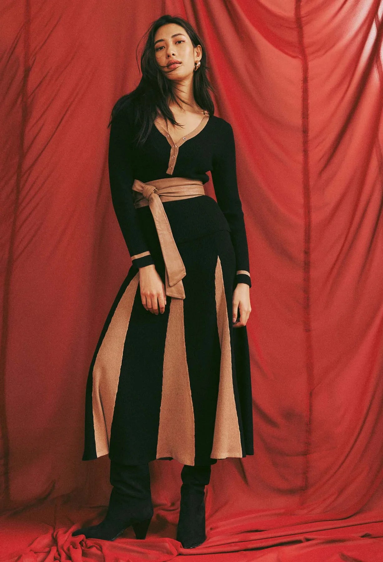 Nova Super Fine Merino Wool Cotton Blend Knit Skirt - Black/Husk A FURTHER 15% OFF AUTOMATICALLY APPLIED AT CHECKOUT