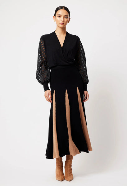 Nova Super Fine Merino Wool Cotton Blend Knit Skirt - Black/Husk A FURTHER 15% OFF AUTOMATICALLY APPLIED AT CHECKOUT