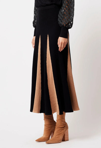 Nova Super Fine Merino Wool Cotton Blend Knit Skirt - Black/Husk A FURTHER 15% OFF AUTOMATICALLY APPLIED AT CHECKOUT