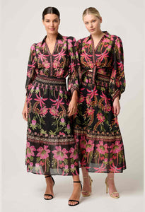Elysian Silk Cotton Placement Print Cuffed Shirt - Anthos Lotos