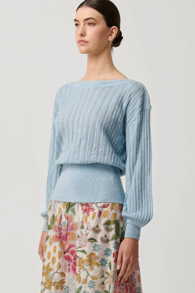 Marley Merino Cotton Knit Top - Cornflower