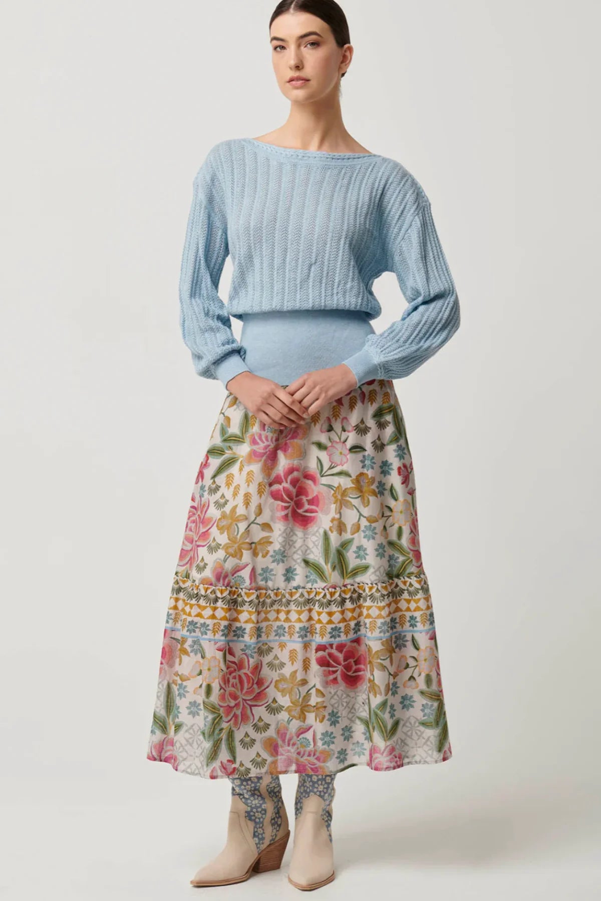 Marley Merino Cotton Knit Top - Cornflower
