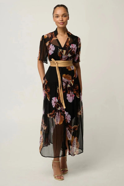 Ceres Sheer Viscose Chiffon Dress - Sunset Orchid