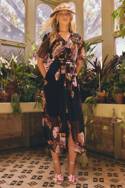 Ceres Sheer Viscose Chiffon Dress - Sunset Orchid