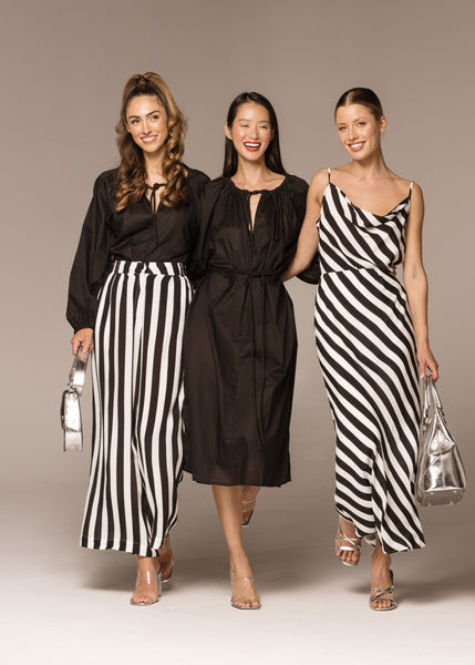 Wonderland Bias Cut Skirt - Black/White Stripe