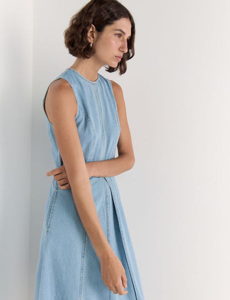 Amelia Chambray Midi Dress - Light Wash Blue