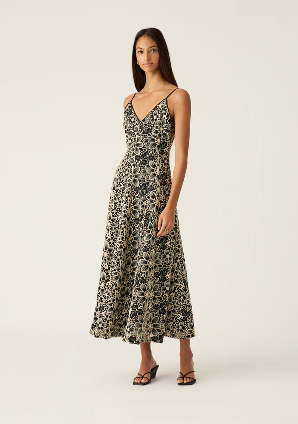 Amelia Embroidery Midi Dress - Black - 25% OFF AUTOMATICALLY APPLIED AT CHECKOUT