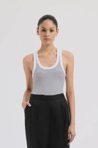 Organic Stripe Rib Singlet - Black Stripe