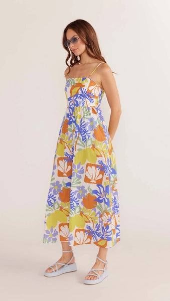 Dahlia Empire Midi Dress - Tropical Print