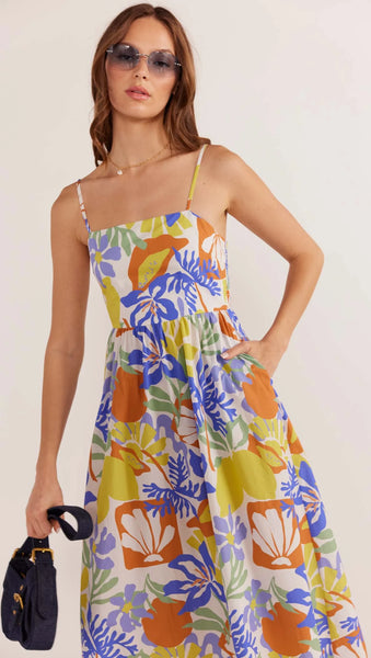 Dahlia Empire Midi Dress - Tropical Print