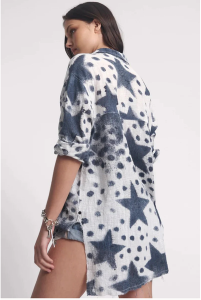 Polka Star Muslin Longline Shirt - Black/White