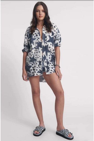Polka Star Muslin Longline Shirt - Black/White