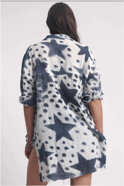 Polka Star Muslin Longline Shirt - Black/White