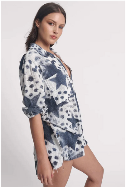 Polka Star Muslin Longline Shirt - Black/White