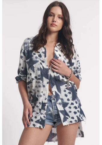 Polka Star Muslin Longline Shirt - Black/White