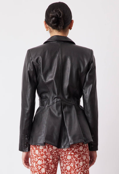 Loren Peplum Leather Blazer - Black