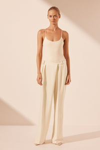 Irena Asymmetrical Pleat Front Pant - Rice