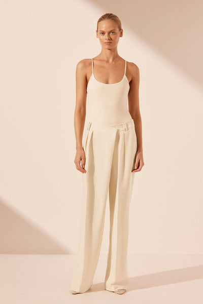 Irena Asymmetrical Pleat Front Pant - Rice