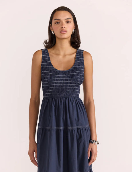 Asta Shirred Midi Dress - Navy 30%OFF AUTOMATICALLY APPLIED AT CHECKOUT