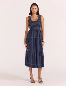 Asta Shirred Midi Dress - Navy 30%OFF AUTOMATICALLY APPLIED AT CHECKOUT