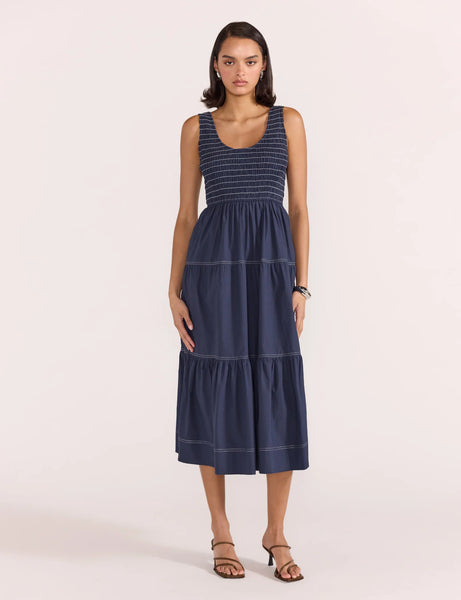 Asta Shirred Midi Dress - Navy 30%OFF AUTOMATICALLY APPLIED AT CHECKOUT