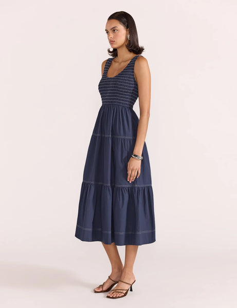 Asta Shirred Midi Dress - Navy 30%OFF AUTOMATICALLY APPLIED AT CHECKOUT