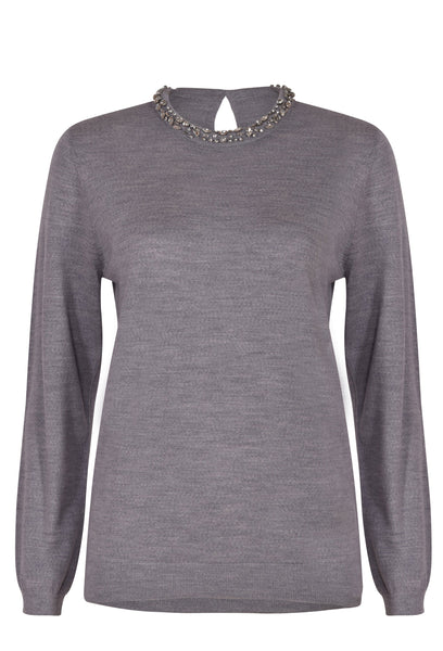 Jewel Neck Knit - Grey Marle