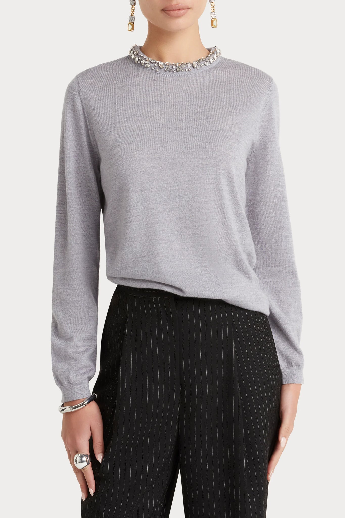 Jewel Neck Knit - Grey Marle