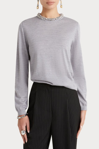 Jewel Neck Knit - Grey Marle