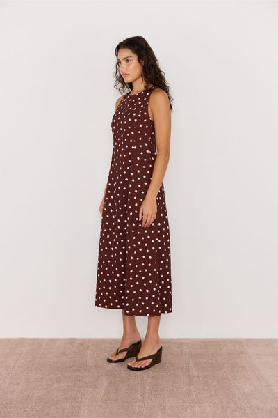Cedar Tie Back Midi Dress - Choc-Spot