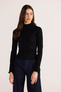Bowie Pointelle Skivvy Top - Black