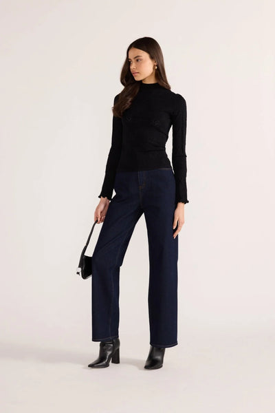 Bowie Pointelle Skivvy Top - Black