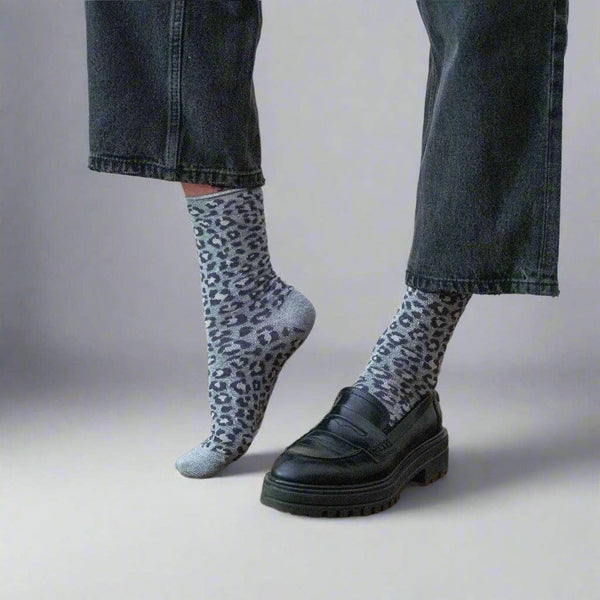 Klue Glitter Lurex Socks - Grey Leopard