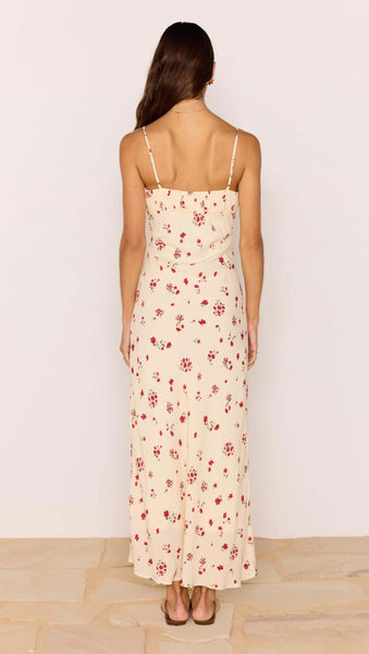 Clemence Bias Midi Dress - Cream/Red Floral