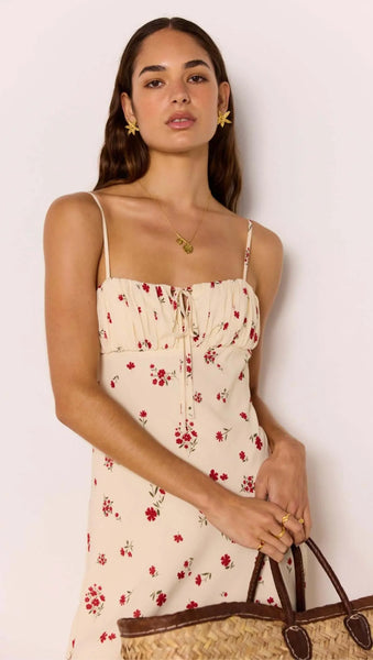 Clemence Bias Midi Dress - Cream/Red Floral