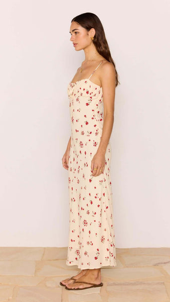 Clemence Bias Midi Dress - Cream/Red Floral