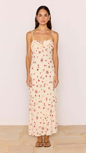 Clemence Bias Midi Dress - Cream/Red Floral