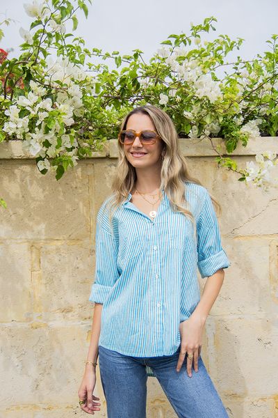 Hailey Shirt - Turquoise Stripe