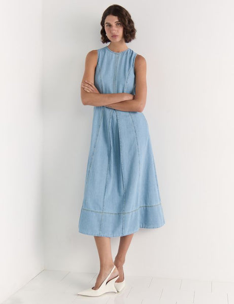 Amelia Chambray Midi Dress - Light Wash Blue