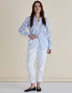 Lace Stripe Shirt - Floral Blue