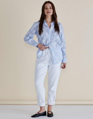 Lace Stripe Shirt - Floral Blue