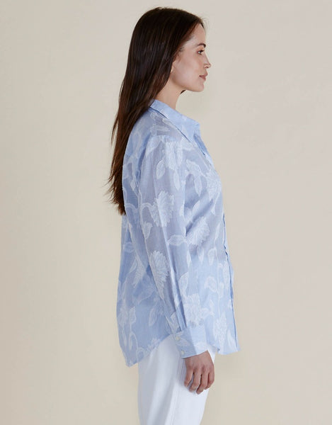 Lace Stripe Shirt - Floral Blue