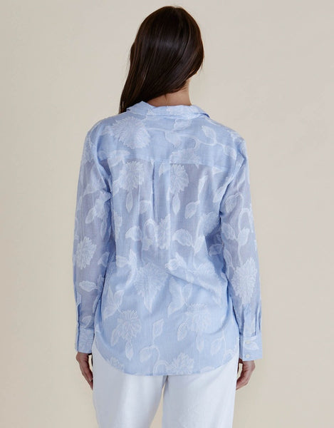 Lace Stripe Shirt - Floral Blue