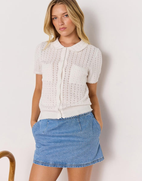 Lila Pointelle Knit Tee - White