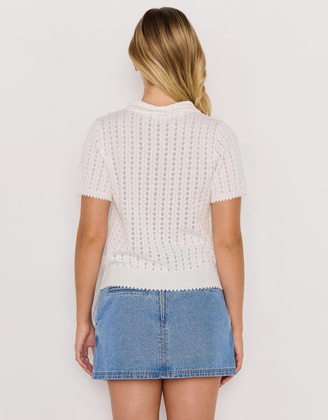 Lila Pointelle Knit Tee - White
