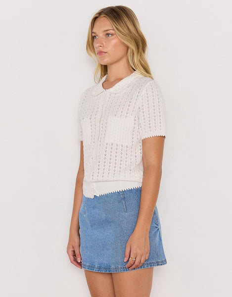 Lila Pointelle Knit Tee - White