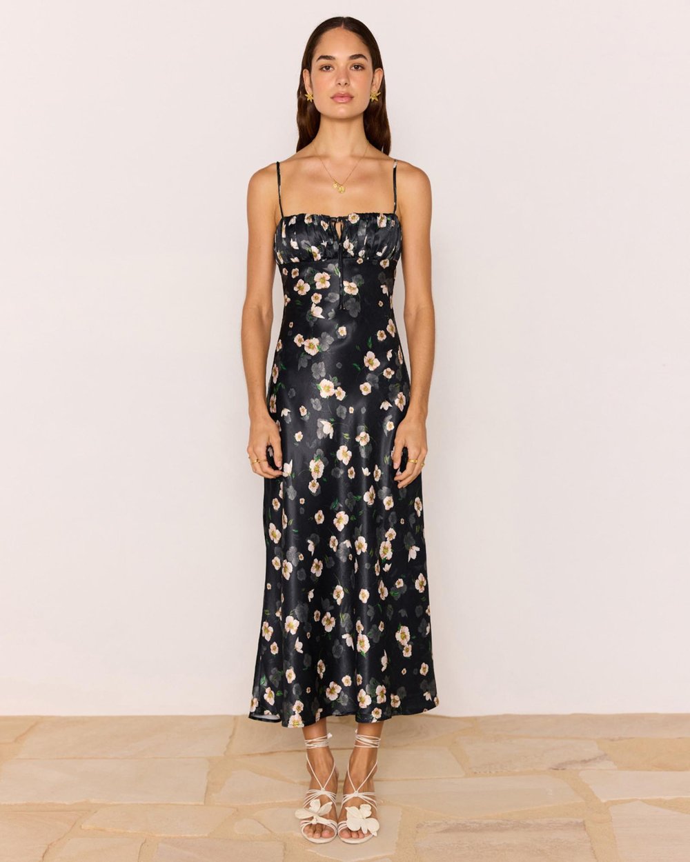 Elinor Bias Midi Dress - Floral/Black